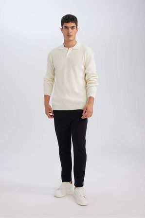 DeFacto Standart Fit Polo Yaka Düğmeli Triko Kazak D1959AX24AUER139