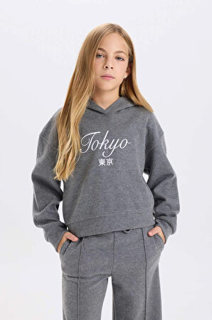 DeFacto Kız Çocuk Kapüşonlu Baskılı Selanik Kumaş Sweatshirt D4294A824WNAR198
