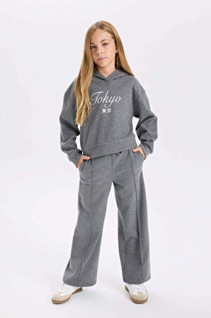 DeFacto Kız Çocuk Antrasit Wide Leg Geniş Bol Paça Beli Lastikli Cepli Eşofman Altı D4640A824WNAR198