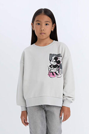 DeFacto Kız Çocuk Disney Mickey & Minnie Relax Fit Bisiklet Yaka Sweatshirt D3116A824WNGR503