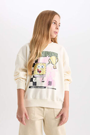 DeFacto Kız Çocuk SpongeBob Relax Fit Bisiklet Yaka 3D Sweatshirt D3111A824WNER99
