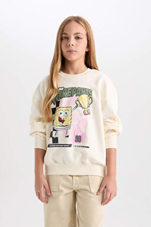 DeFacto Kız Çocuk SpongeBob Relax Fit Bisiklet Yaka 3D Sweatshirt D3111A824WNER99