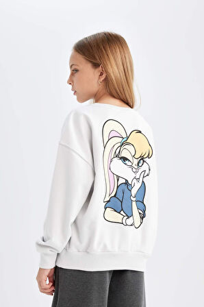 DeFacto Kız Çocuk Looney Tunes Relax Fit Bisiklet Yaka Sırt Baskılı Sweatshirt D2985A824AUGR293