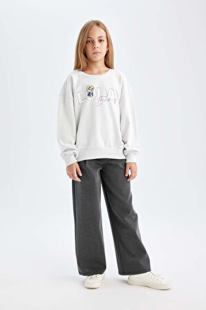DeFacto Kız Çocuk Looney Tunes Relax Fit Bisiklet Yaka Sırt Baskılı Sweatshirt D2985A824AUGR293