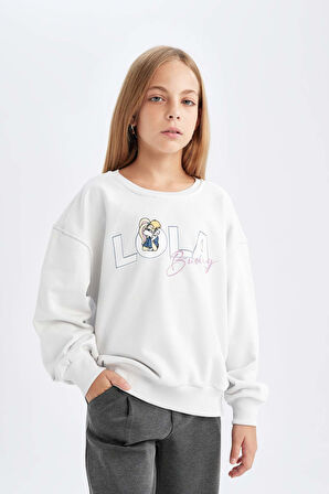 DeFacto Kız Çocuk Looney Tunes Relax Fit Bisiklet Yaka Sweatshirt D2985A824AUGR293