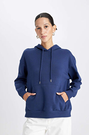 DeFacto Relax Fit Kapüşonlu Kalını Basic Sweatshirt W1240AZ24WNNV42