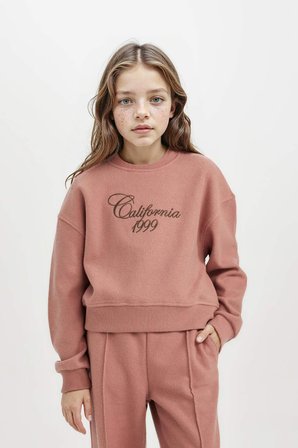 DeFacto Bisiklet Yaka Baskılı Selanik Kumaş Sweatshirt Kız Çocuk D4295A824WNBR165