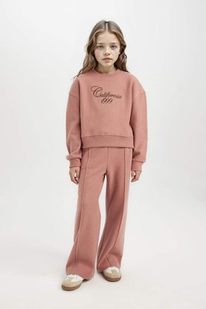 DeFacto Bisiklet Yaka Baskılı Selanik Kumaş Sweatshirt Kız Çocuk D4295A824WNBR165