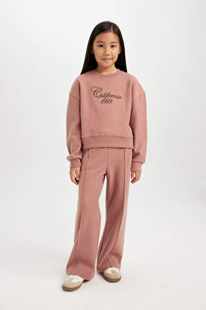 DeFacto Kız Çocuk Bisiklet Yaka Baskılı Selanik Kumaş Sweatshirt D4295A824WNBR165