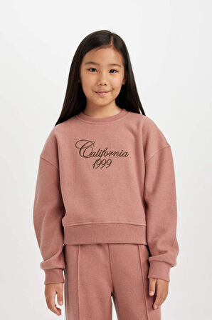 DeFacto Kız Çocuk Bisiklet Yaka Baskılı Selanik Kumaş Sweatshirt D4295A824WNBR165