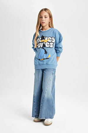 Kız Çocuk Looney Tunes Oversize Fit Bisiklet Yaka Sweatshirt
