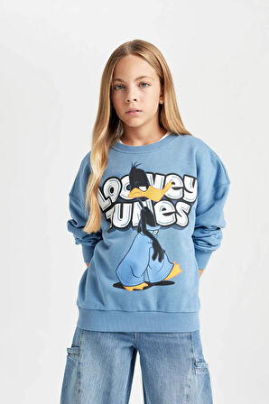 Kız Çocuk Looney Tunes Oversize Fit Bisiklet Yaka Sweatshirt