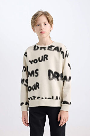 DeFacto Erkek Çocuk 2'li Takım Desenli Bisiklet Yaka Kalın Sweatshirt Beli Lastikli Jogger Eşofman Altı D3562A824WNER117