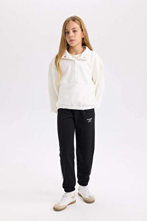 DeFacto Kız Çocuk Relax Fit Çıtçıtlı Dik Yaka Basic Düz Sweatshirt D4685A824WNER99