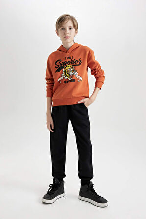 DeFacto Erkek Çocuk 2'li Takım Kaplan Baskılı Kapüşonlu Kalın Sweatshirt Beli Lastikli Jogger Eşofman Altı D3559A824WNOG61