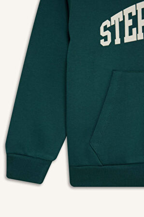 DeFacto Erkek Çocuk Kapüşonlu Baskılı Cepli Kalın Sweatshirt D3033A824WNGN155
