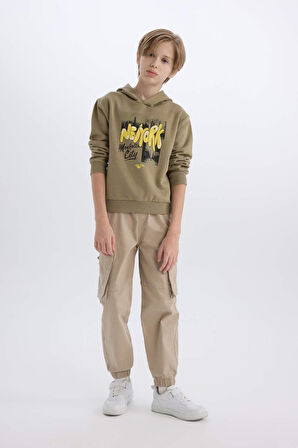 DeFacto Erkek Çocuk Kapüşonlu Baskılı Kalın Sweatshirt D3037A824WNKH488