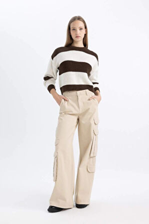 X4931 Coool Oversize Fit Çizgili Bisiklet Yaka Kazak