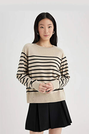 Z1317 Regular Fit Bisiklet Yaka Çizgili Kazak