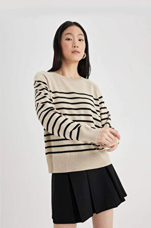 Z1317 Regular Fit Bisiklet Yaka Çizgili Kazak