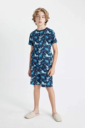 DeFacto Erkek Çocuk Pijama Takımı Dinazor Baskılı Kısa Kollu Üst Şort C5498A824SMNV147