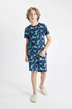 DeFacto Erkek Çocuk Pijama Takımı Dinazor Baskılı Kısa Kollu Üst Şort C5498A824SMNV147