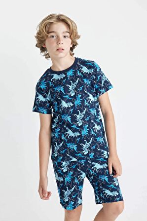 DeFacto Erkek Çocuk Pijama Takımı Dinazor Baskılı Kısa Kollu Üst Şort C5498A824SMNV147