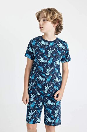 DeFacto Erkek Çocuk Pijama Takımı Dinazor Baskılı Kısa Kollu Üst Şort C5498A824SMNV147