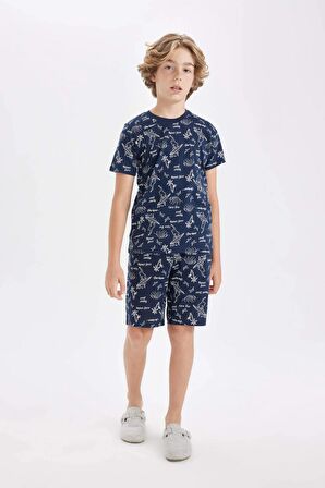 DeFacto Erkek Çocuk Pijama Takımı Desenli Kısa Kollu Üst Şort C5502A824SMNV147