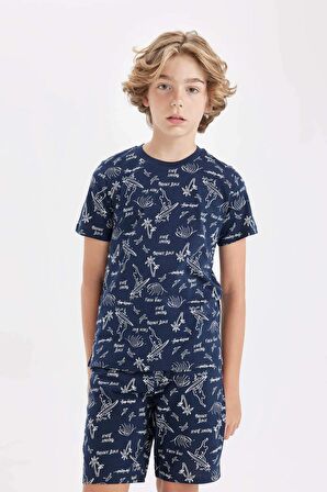 DeFacto Erkek Çocuk Pijama Takımı Desenli Kısa Kollu Üst Şort C5502A824SMNV147