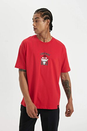 DeFactoFit NBA Chicago Bulls Boxy Fit Bisiklet Yaka Kısa Kollu Tişört B9891AX24SMRD303