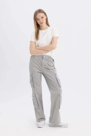 DeFacto Coool Straight Fit Gabardin Pantolon Kargo Cepli B6873AX24SPGR454