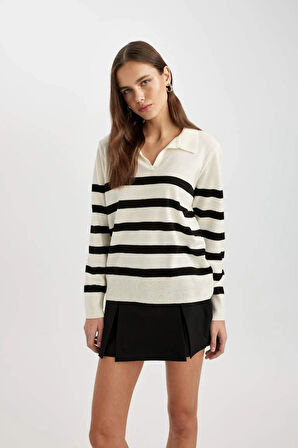 A1249 Regular Fit Polo Yaka Çizgili Kazak