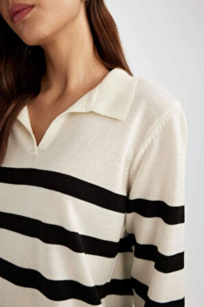 A1249 Regular Fit Polo Yaka Çizgili Kazak