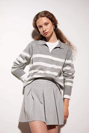 A1249 Regular Fit Polo Yaka Çizgili Kazak