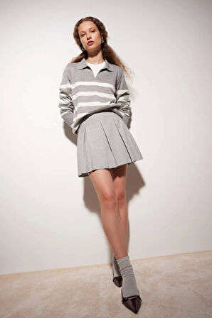 A1249 Regular Fit Polo Yaka Çizgili Kazak