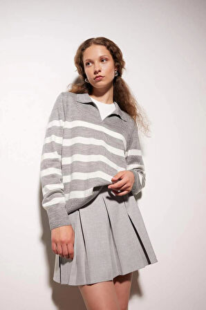 A1249 Regular Fit Polo Yaka Çizgili Kazak