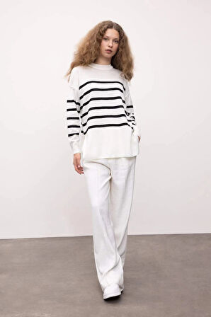 S7517 Relax Fit Çizgili Triko Tunik Kazak