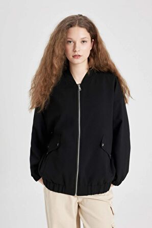 DeFacto Oversize Geniş Kalıp Fermuarlı Basic Düz Bomber Ceket C4544AX24SPBK81