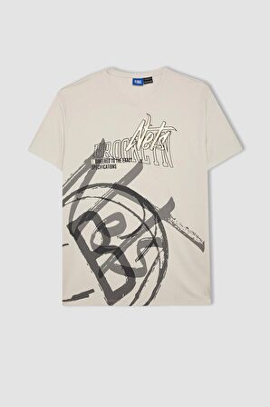 DeFactoFit NBA Brooklyn Nets Bisiklet Yaka Ağır Kumaş Kısa Kollu Tişört X8074AZ24SMBG662