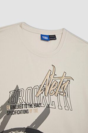 DeFactoFit NBA Brooklyn Nets Bisiklet Yaka Ağır Kumaş Kısa Kollu Tişört X8074AZ24SMBG662
