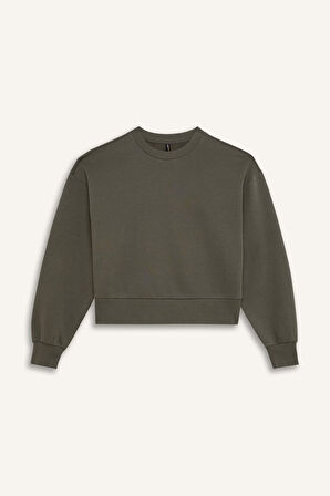 DeFacto Boxy Fit Bisiklet Yaka Kalın Basic Düz Sweatshirt B8568AX24WNKH422