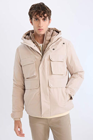 Su İtici Slim Fit Dar Kesim Kapüşonlu Fermuarlı Cepli Mont