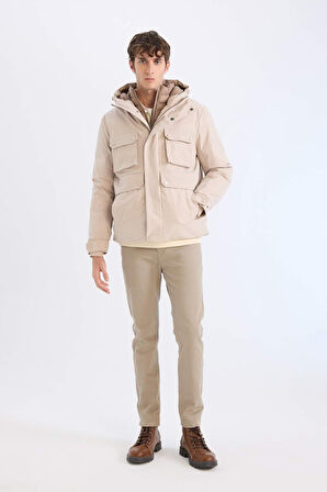 Su İtici Slim Fit Dar Kesim Kapüşonlu Fermuarlı Cepli Mont