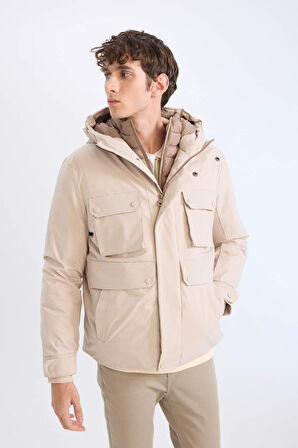 Su İtici Slim Fit Dar Kesim Kapüşonlu Fermuarlı Cepli Mont