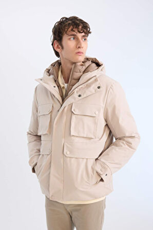 Su İtici Slim Fit Dar Kesim Kapüşonlu Fermuarlı Cepli Mont