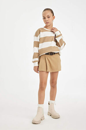 DeFacto Kız Çocuk Relax Fit Bisiklet Yaka Nakışlı Sweatshirt D3862A824AUBG739
