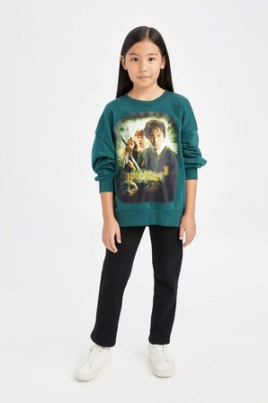 DeFacto Harry Potter Oversize Geniş Kalıp Bisiklet Yaka Sweatshirt Kız Çocuk D3860A824AUGN155