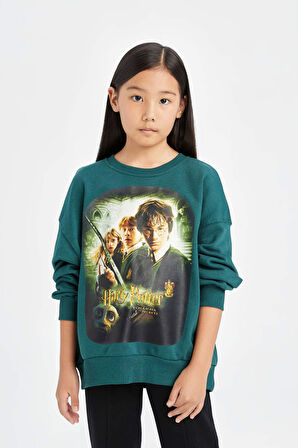 Kız Çocuk Harry Potter Oversize Fit Bisiklet Yaka Sweatshirt