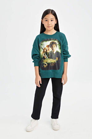 Kız Çocuk Harry Potter Oversize Fit Bisiklet Yaka Sweatshirt